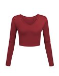 Cute Tops For Women 2025 Fall Outfits Trendy Clothes Teen Girls V Neck Long Sleeve Red T Shirts XS