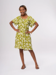 Leaf Print Elasticated Neck Dress - L Assorted