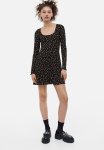 Lace-trimmed Ribbed Dress - Black Small Flowers