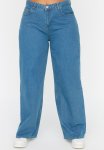 Plus High Waist Wide Cut Jeans- Light Blue