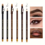 3-COLOR Long-lasting Makeup Pencils Set - Eyebrow Eyeliner Lip Liner In Black Dark Brown Light Brown With Built-in Sharpener Wat