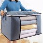 Large Capacity Clothes Storage Bag With Reinforced Handle - Thick Fabric Organizer For Comforters Blankets Bedding - Foldable Sturdy Zipper Clear Window - Uncharged