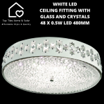 White LED Ceiling Fitting With Glass And Crystals - 48 X 0.5W LED 480MM