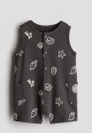 Cotton Romper Suit - Dark Grey Seashells
