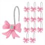 Pink Bow Knot Shower Curtain Hooks 12 Pcs Cute Girl Decorative Shower Curta