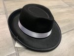 Mafia Style Hat Black With White Ribbon