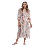 Rose Print Mock Wrap Dress - Cream Free