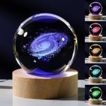 3D Galaxy Crystal Ball Night Light With Remote Upgraded 2.36 Inch Galaxy Planets Glass Ball Lamps With 16 Color LED Wooden Base