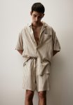 Pyjama Shirt And Shorts - Beige & Dark Grey Striped