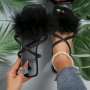 Women's Faux Fur Design Slide Sandals Casual Square Open Toe Flat Summer Shoes Lightweight Slide Sandals