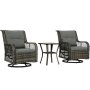 3 Piece Outdoor Bistro Set Wicker Small Patio Furniture Set With Swivel Glider Chairs For Balcony Porch Gray