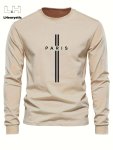 Paris Print Men's Graphic Design Crew Neck Long Sleeve Active T-Shirt Tee Casual Comfy Shirts For Spring Summer Autumn Men's Clo