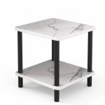 2-TIER Marble-effect Side Table 40 X 40 X 53CM With Black Legs