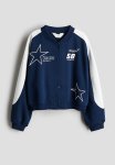 Oversized Baseball Jacket - Dark Blue Block-coloured