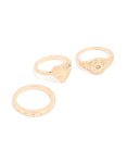 Goldair Gold Heart Signet & Diamante Rings 3-PACK - M l