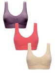 3PCS Wireless Sports Bras Without Chest Pads Comfy & Breathable Running Workout Tank Bra Women's Lingerie & Underwear