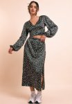 Printed Satin Mid Skirt With Split - Black Daisy Ditsy