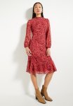 Pattern Flounce Midi Woven Winter Dress - Red