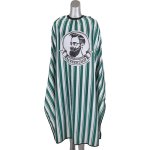 Barber Cape Green & White Stripes With Centre Barbershop Design Studs