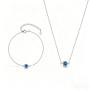 925 Sterling Silver Necklace And Bracelet Set Blue Round Zircon Two Pieces