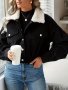 Button Front Fuzzy Lapel Jacket Casual Long Sleeve Crop Jacket For Fall & Winter Women's Clothing