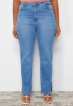 Slit Detail Straight Fit Denim Jeans - Light Blue
