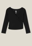 Cotton On Scarlett Long Sleeve Wrap Top - Black