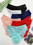 6PCS Jacquard Lace Bow Hipster Bikini Panties Comfortable & Breathable Low Waist Briefs Women's Lingerie & Underwear