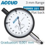 Accud Precision Dial Indicator Flat Back 3MM AC221-003-02