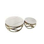 Smte Set Of 2 Marble Top Round Lugee Coffee Tables White And Gold With Keychain