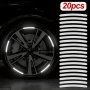 20pcs Car Wheel Hub Reflective Stickers Tire Warning Stickers Strips Rainbow Personality Creative Motorcycle Electric Vehicle Silvery Stickers
