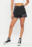 Hight Rise Denim Shorts - Black
