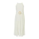 White Crinkle Belted Dress