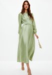 Cross Tie Detailed Satin Look Evening Dress - Light Green