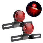 2 Pcs Motorcycle Retro Round Brake Light With License Plate Holder