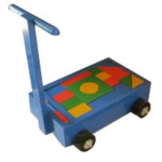 Wooden Trolley With Handle Plus 36 X Colored Blocks - Purple Trolley With Long Handle