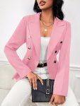 Double Breasted Lapel Neck Blazer Elegant Long Sleeve Blazer For Office & Work Women's Clothing