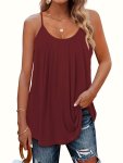 Plus Size Solid Cami Top Crew Neck Spaghetti Strap Top For Summer Women's Plus Sizeclothing