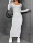 Ribbed Backless Solid Dress Elegant Long Sleeve Bodycon Maxi Dress Women's Clothing