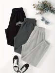 3PCS Letter Print Lounge Pants Casual & Soft Elastic Waistband Pants Womens Loungewear & Sleepwear