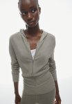 Fine-knit Zip-through Hoodie - Khaki Green