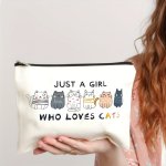 1PC Cat Makeup Bag For Women Cute Cat Themed Gifts For Girls Small Cat Lover Travel Cosmetic Bag Zipper Pouch For Teens Daughter