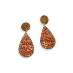 Rhinestone Teardrop Brown And Gold Earrings - Factory Plaza
