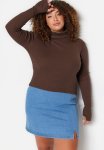 Plus Knitted Stand Up Blouse - Brown