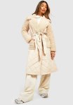 Teddy Panelled Quilted Trench Coat - Stone