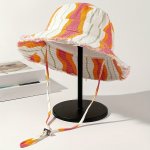 Chic Women's Washed Cotton Bucket Hat With Raw Hem - Breathable Adjustable Drawstring For Outdoor Adventures & Casual Attire