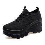 Women's Chunky Platform Comfort Orthopedic Wedge Walking Shoes Fashion Knitted Breathable Lace Up Lug Sole Casual Non-slip Runni