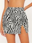 Elegant Zebra Stripe Split Hem Skirt - High-stretch Machine Washable Perfect For Spring summer fall