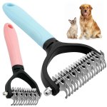 Stainless Steel Pet Dematting Comb For Cats And Dogs - Dual-sided Undercoat Rake For Easy Mats & Tangles Removing - Durable Groo