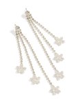 Silver Diamante Triple Tassel Flower Drop Earrings